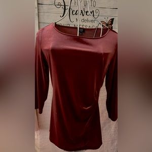 Velvet top 3/4 sleeves.  Rouching side detail on left.